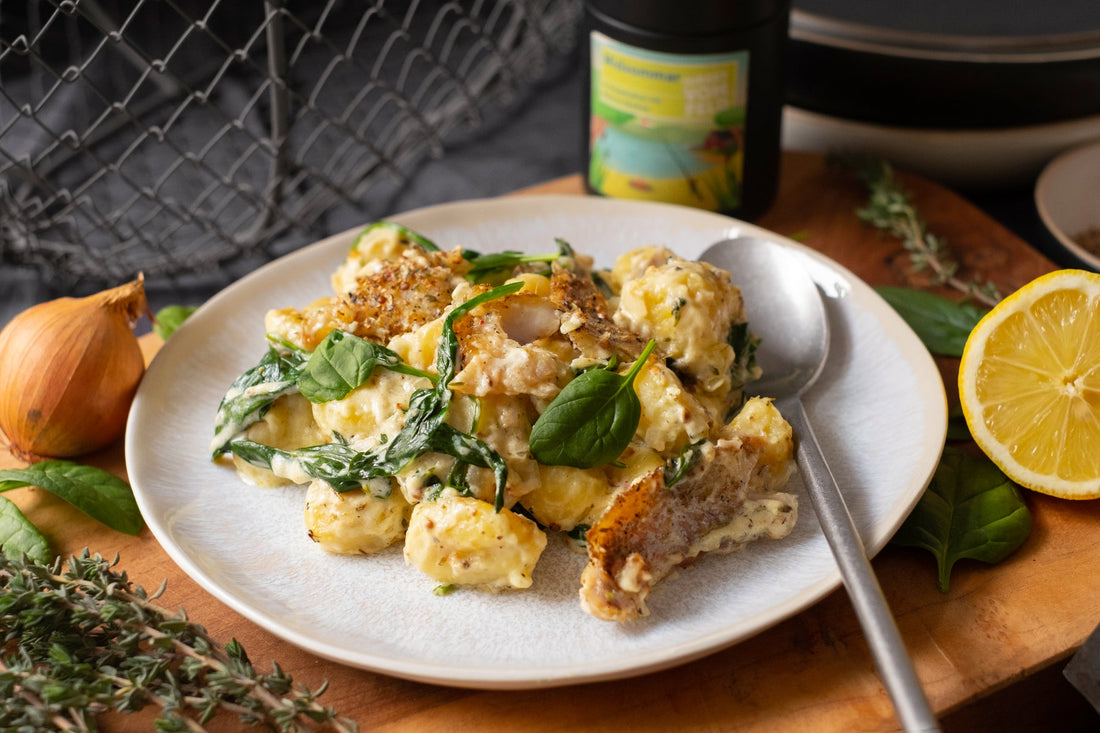 Cremige Midsommar Gnocchi-Pfanne mit Seelachs - Direkt vom Feld