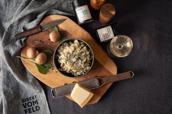 Cremiges Pilz-Risotto mit Thymian und geräucherten Pfeffer - Direkt vom Feld